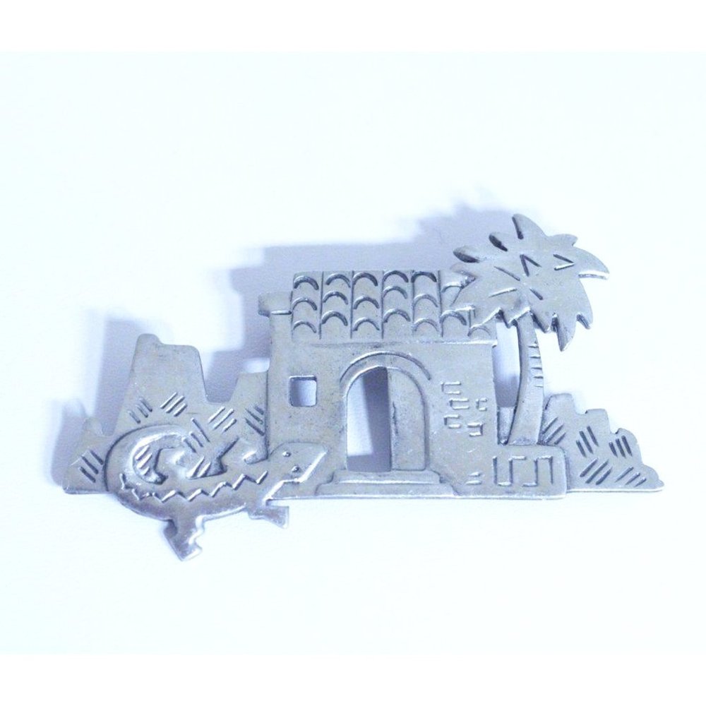 Vintage JJ Jonette Pewter Southwester Brooch Pin